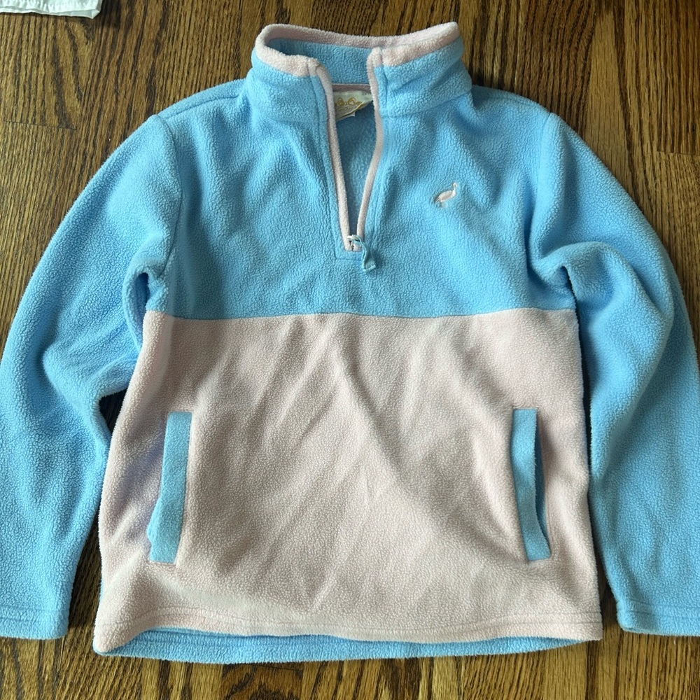 The Beaufort Bonnet Company Blue and Pink Quarter-Zip Fleece Pullover